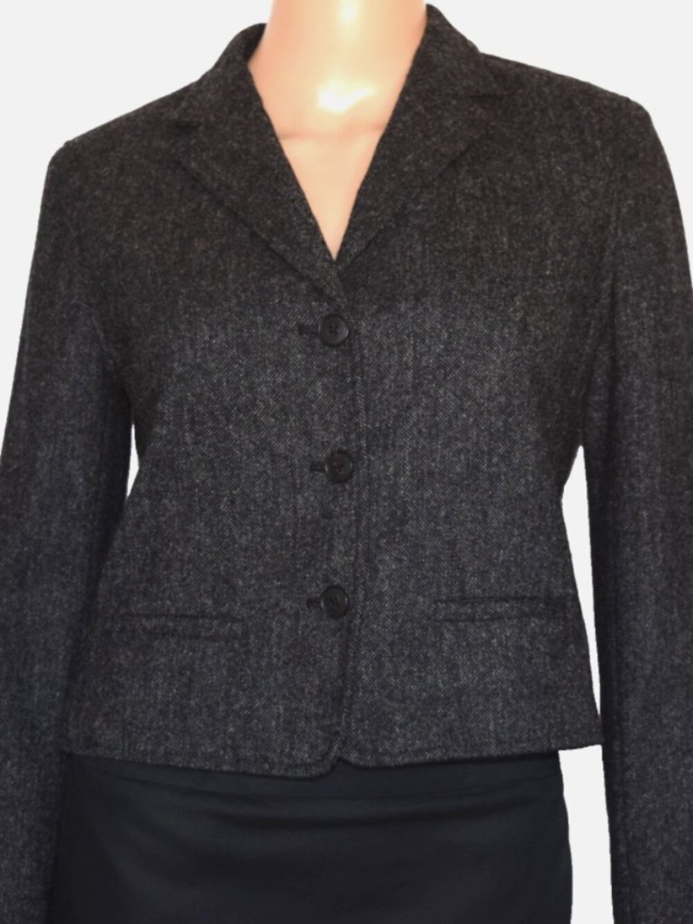 LAUREN RALPH LAUREN Vintage Gray Wool Lined V-Neck Crop Blazer Size 6P